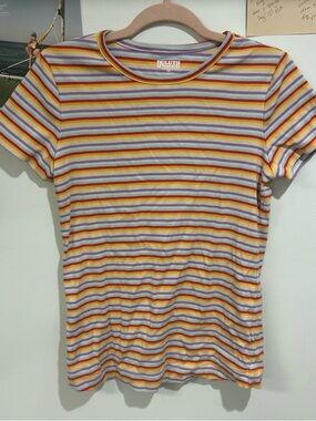 Duluth Trading Co Rainbow Stripe Tee - Yellow, Purple, Red